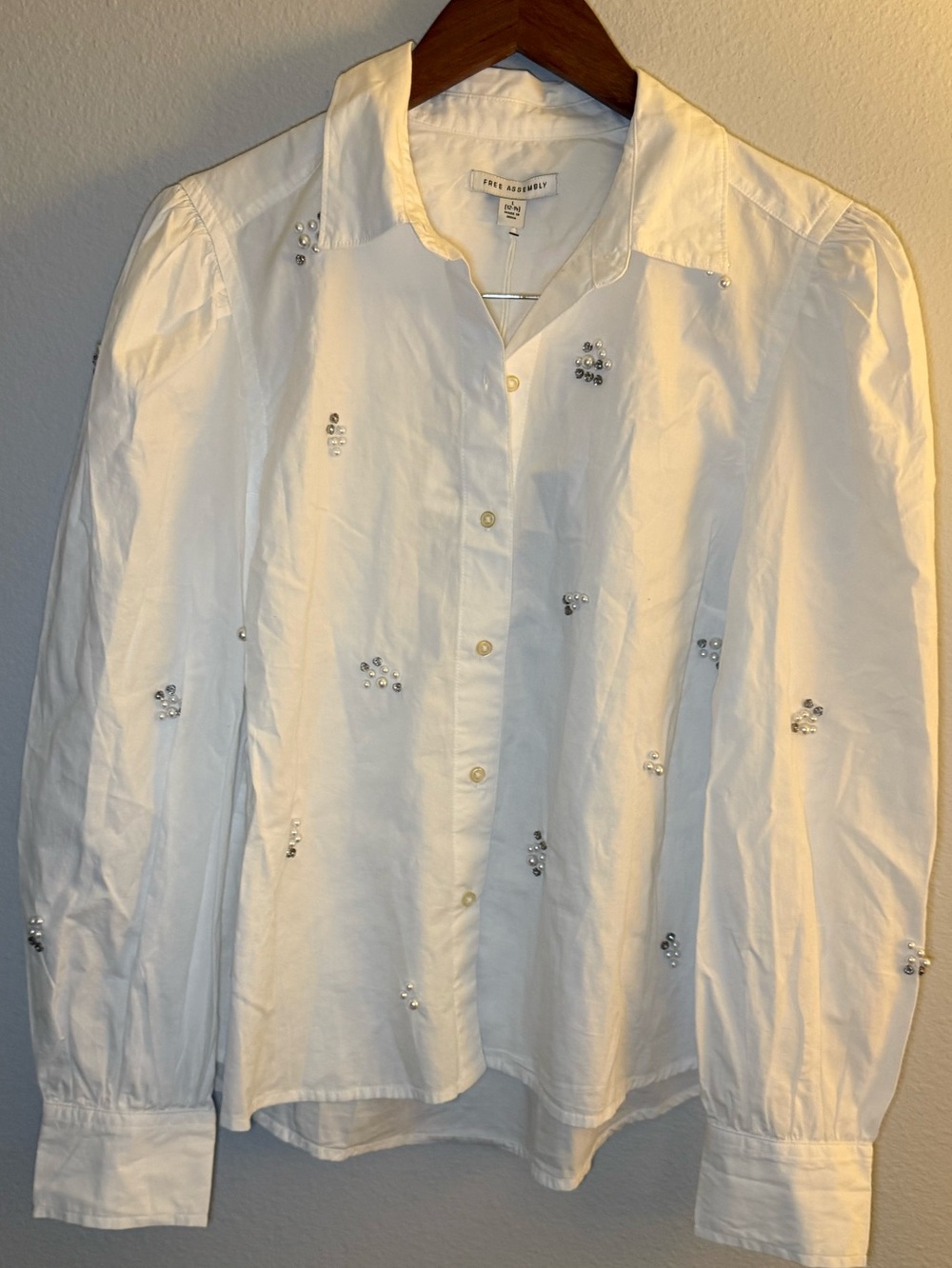 White Embellished Button-Up Dress Shirt by Free Assembly